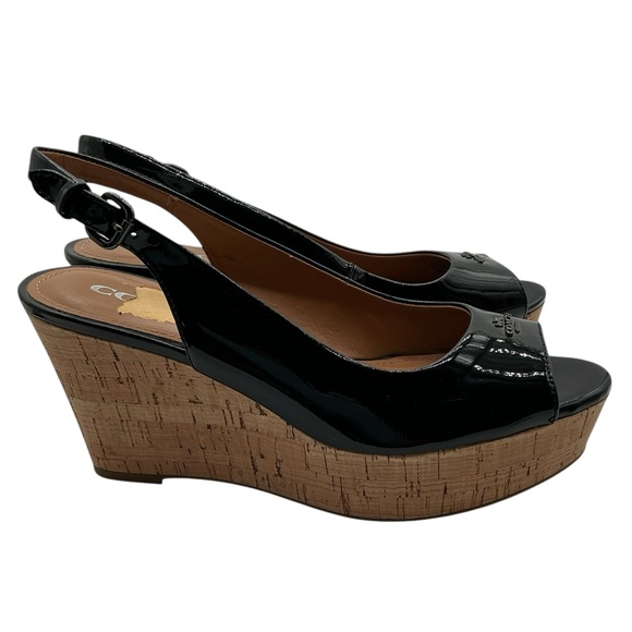 Coach Black Beige Enamel Switching Sandals XBW33 size‎ 7.5 - Picture 1 of 10